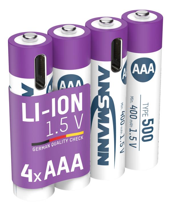 Ansmann aufladbare Batterien Li-Ion Akkus Micro AAA Typ 500 (min.400mAh) 4er-Blister 